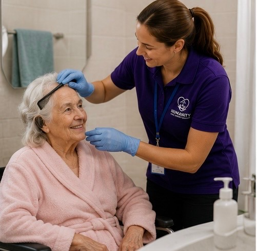 Humanity CSS carer providing personal care at home
