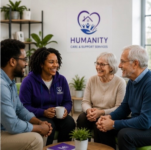 Humanity CSS carers with a client and family member